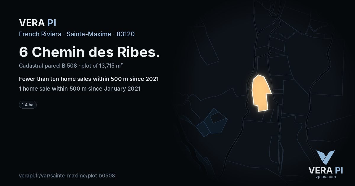 6 Chemin des Ribes, Sainte-Maxime at night – the plot lit, the parcels around coloured by the prices near them