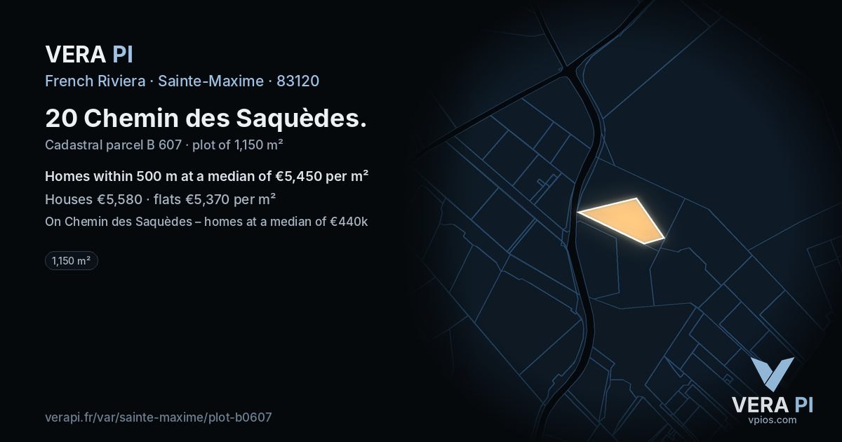 20 Chemin des Saquèdes, Sainte-Maxime at night – the plot lit, the parcels around coloured by the prices near them