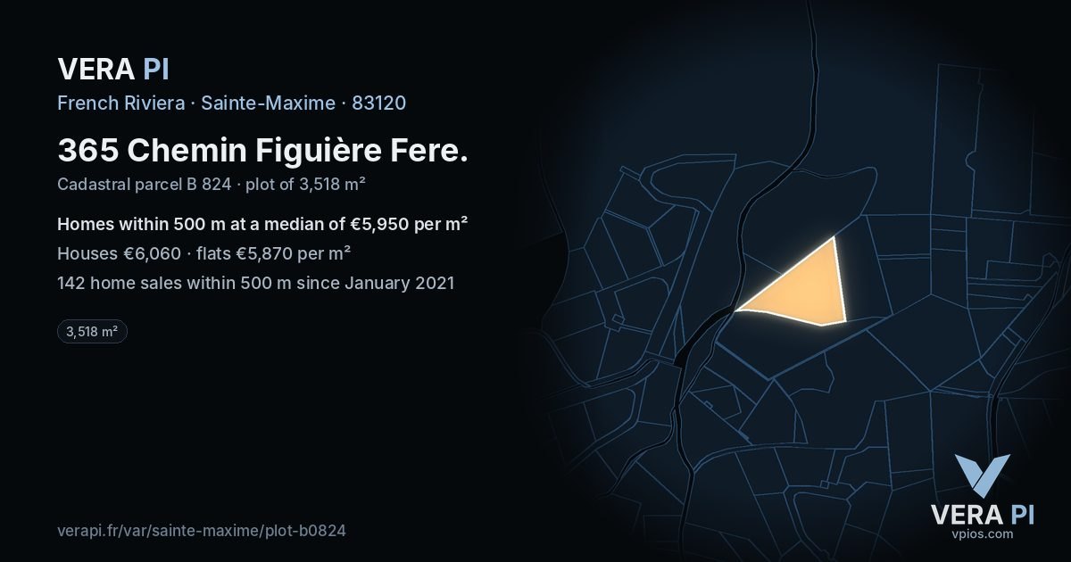 365 Chemin Figuière Fere, Sainte-Maxime at night – the plot lit, the parcels around coloured by the prices near them