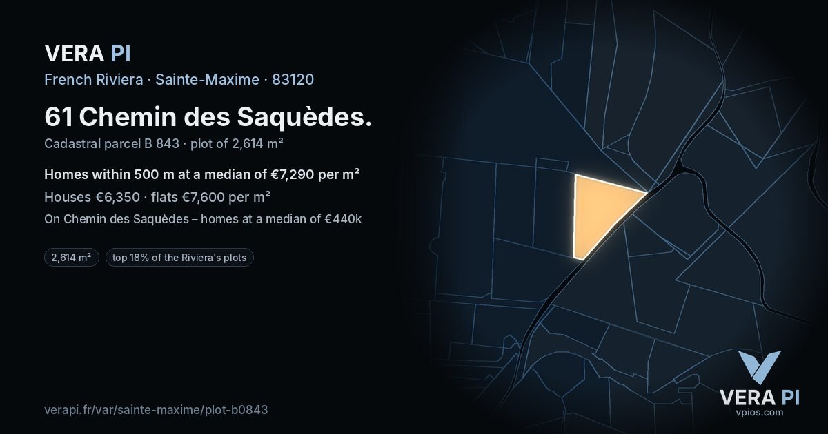 61 Chemin des Saquèdes, Sainte-Maxime at night – the plot lit, the parcels around coloured by the prices near them