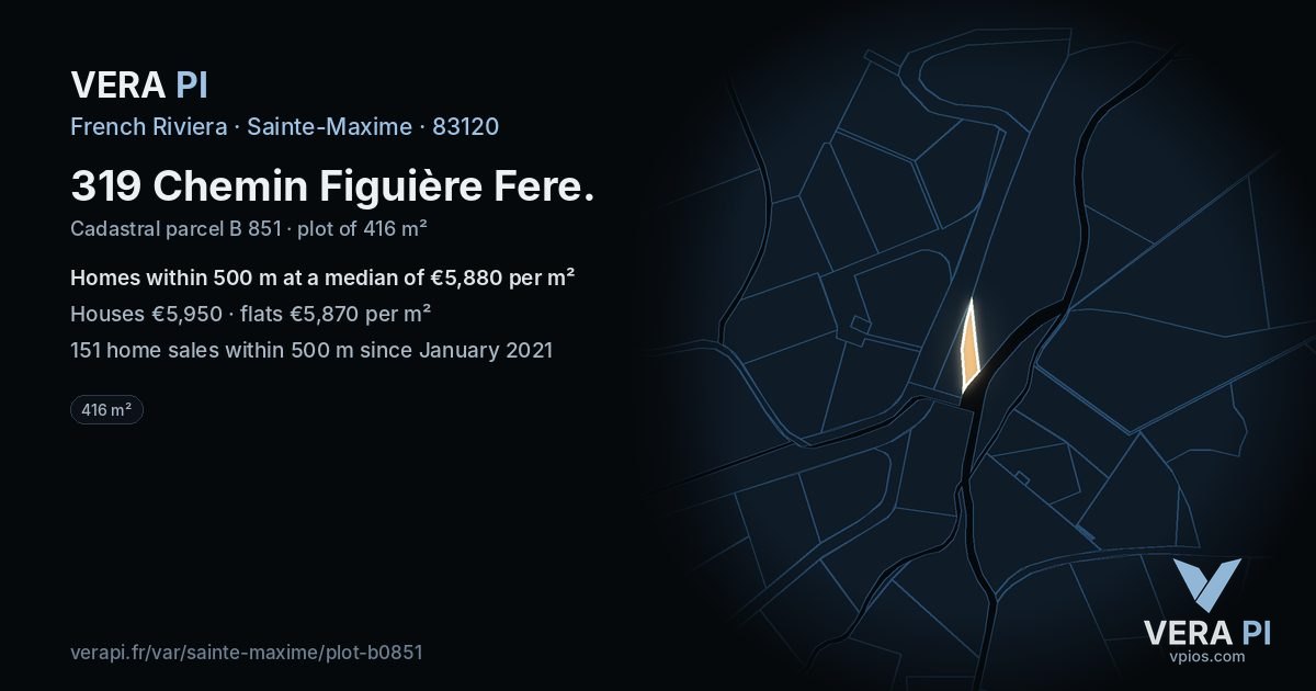319 Chemin Figuière Fere, Sainte-Maxime at night – the plot lit, the parcels around coloured by the prices near them