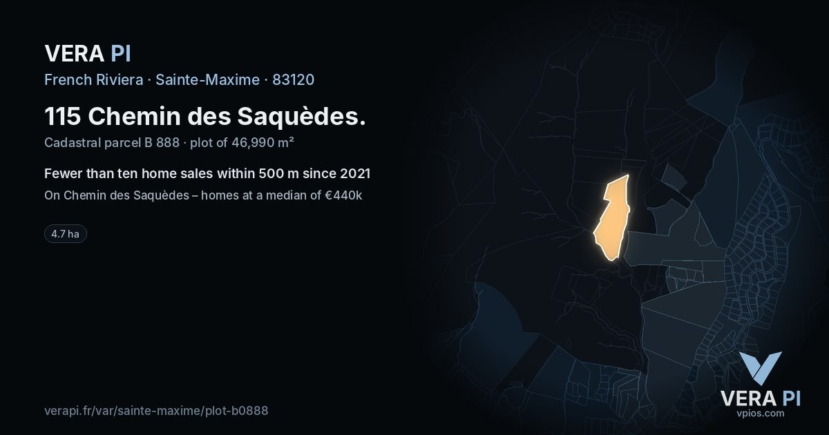 115 Chemin des Saquèdes, Sainte-Maxime at night – the plot lit, the parcels around coloured by the prices near them