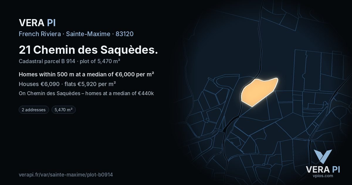 21 Chemin des Saquèdes, Sainte-Maxime at night – the plot lit, the parcels around coloured by the prices near them