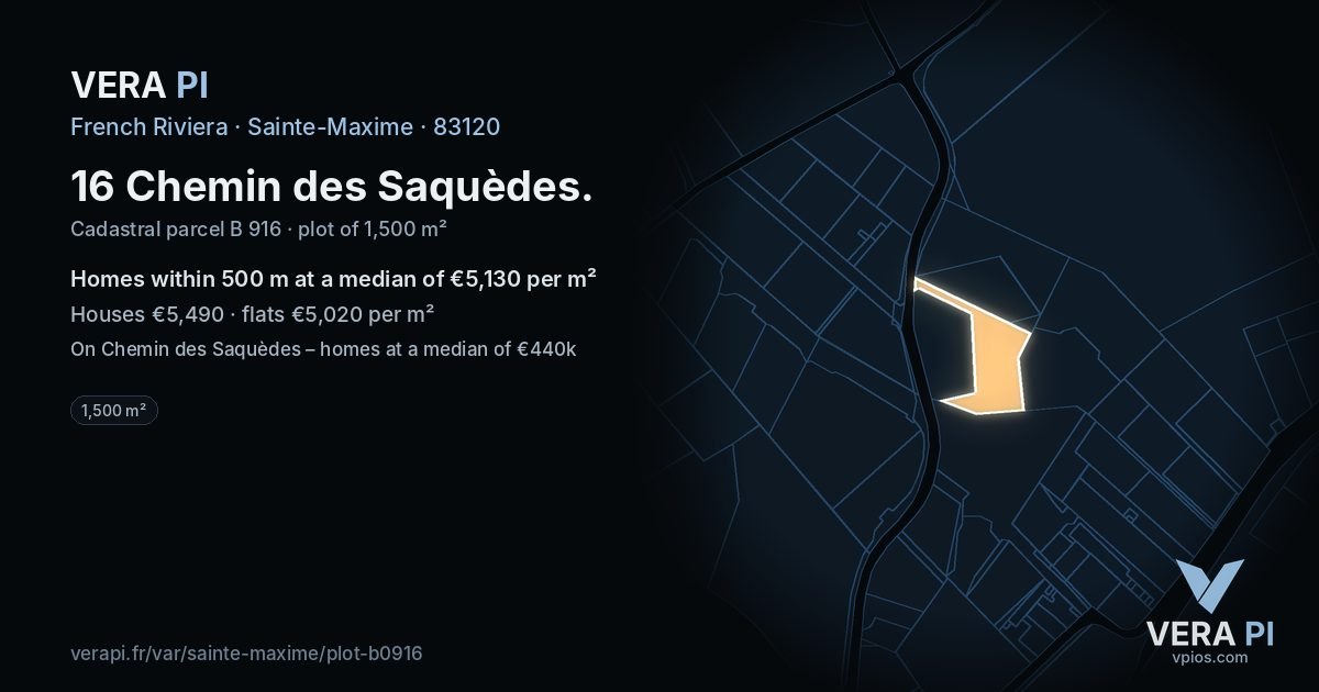 16 Chemin des Saquèdes, Sainte-Maxime at night – the plot lit, the parcels around coloured by the prices near them