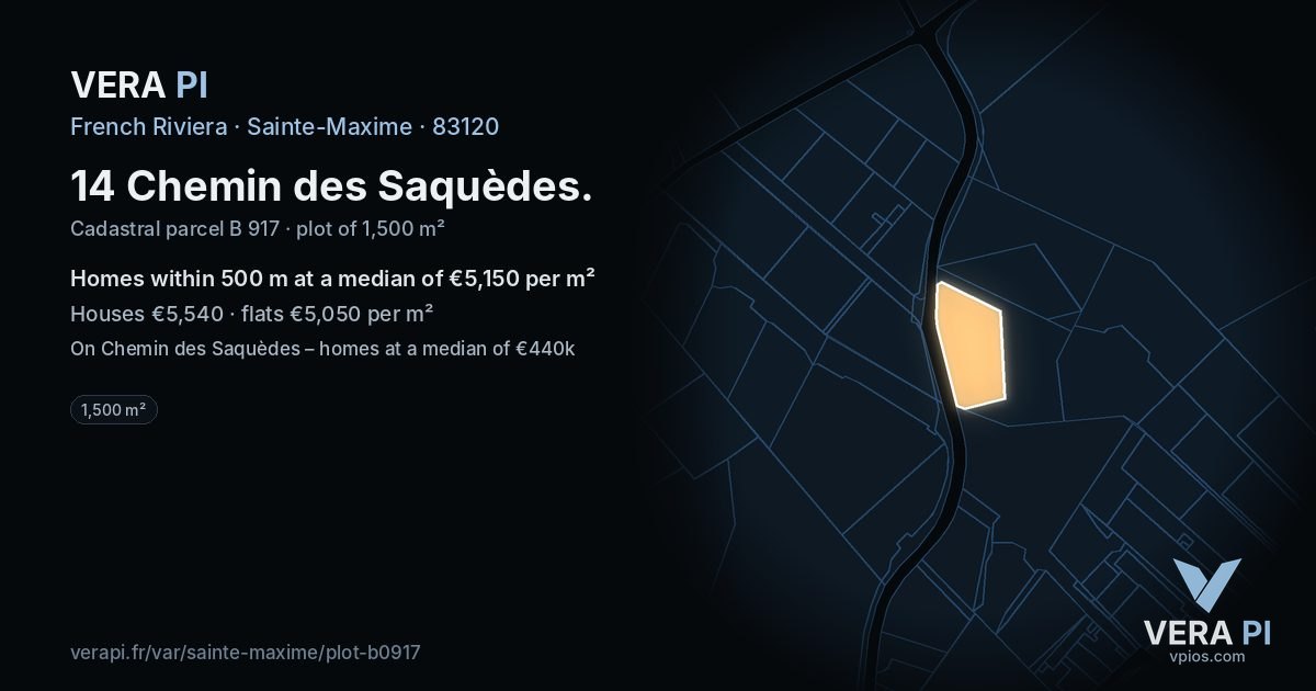 14 Chemin des Saquèdes, Sainte-Maxime at night – the plot lit, the parcels around coloured by the prices near them
