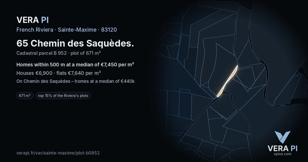 65 Chemin des Saquèdes, Sainte-Maxime at night – the plot lit, the parcels around coloured by the prices near them