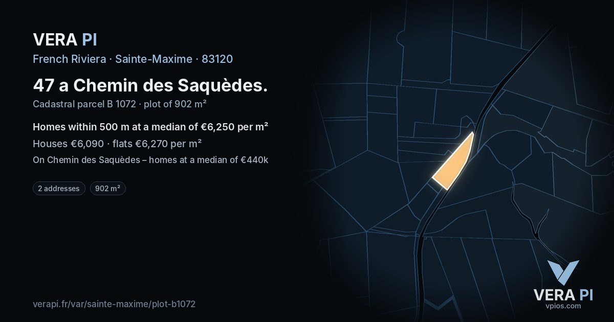 47 a Chemin des Saquèdes, Sainte-Maxime at night – the plot lit, the parcels around coloured by the prices near them