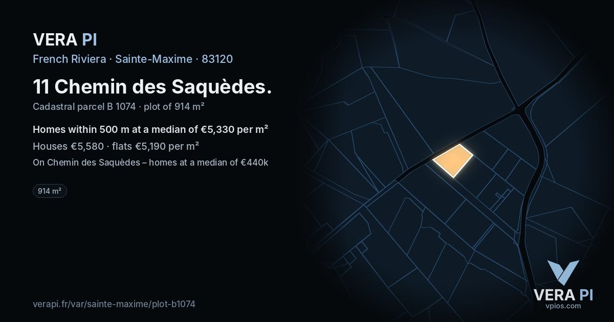 11 Chemin des Saquèdes, Sainte-Maxime at night – the plot lit, the parcels around coloured by the prices near them
