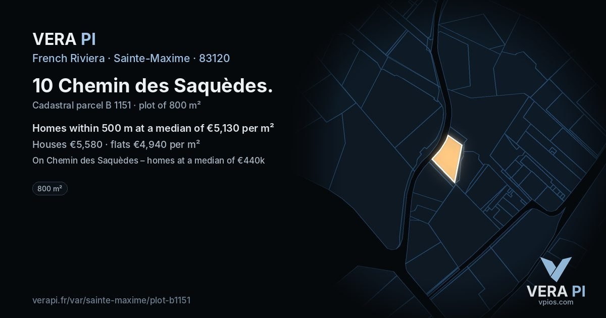 10 Chemin des Saquèdes, Sainte-Maxime at night – the plot lit, the parcels around coloured by the prices near them