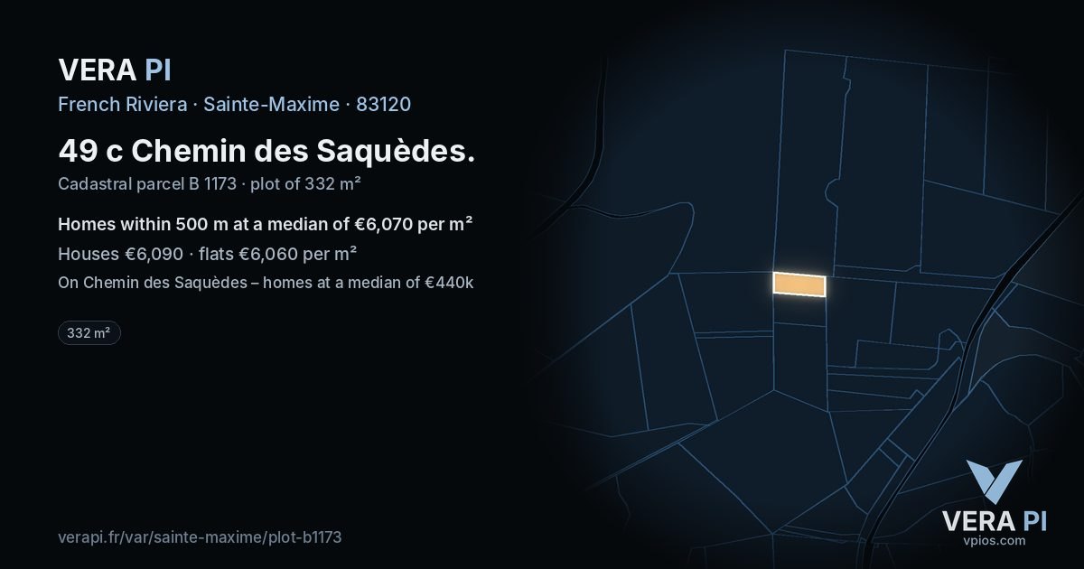 49 c Chemin des Saquèdes, Sainte-Maxime at night – the plot lit, the parcels around coloured by the prices near them