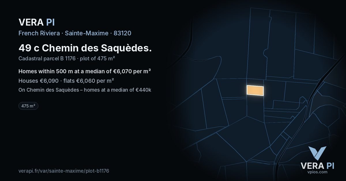 49 c Chemin des Saquèdes, Sainte-Maxime at night – the plot lit, the parcels around coloured by the prices near them