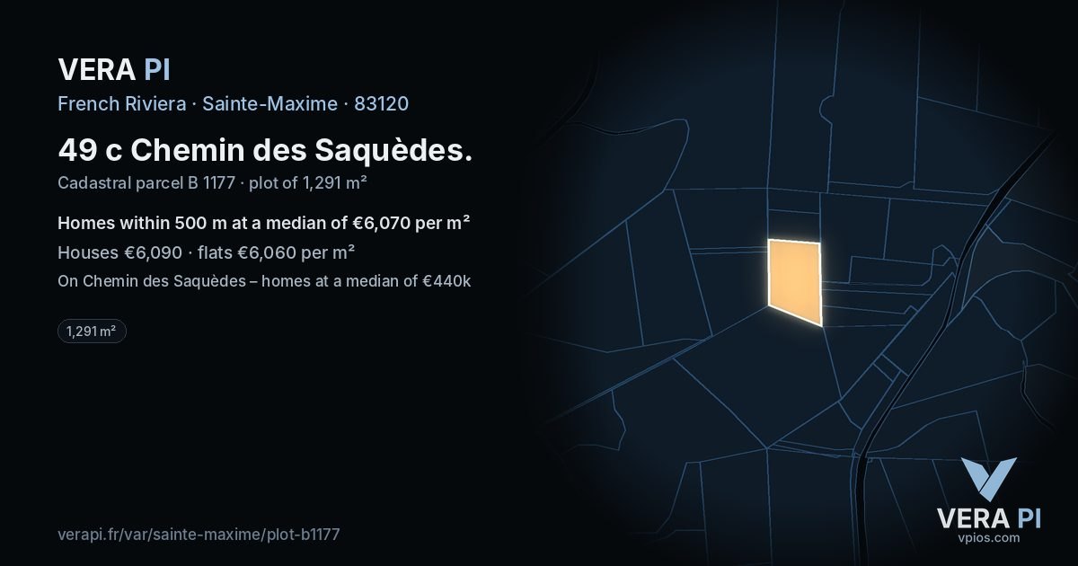 49 c Chemin des Saquèdes, Sainte-Maxime at night – the plot lit, the parcels around coloured by the prices near them