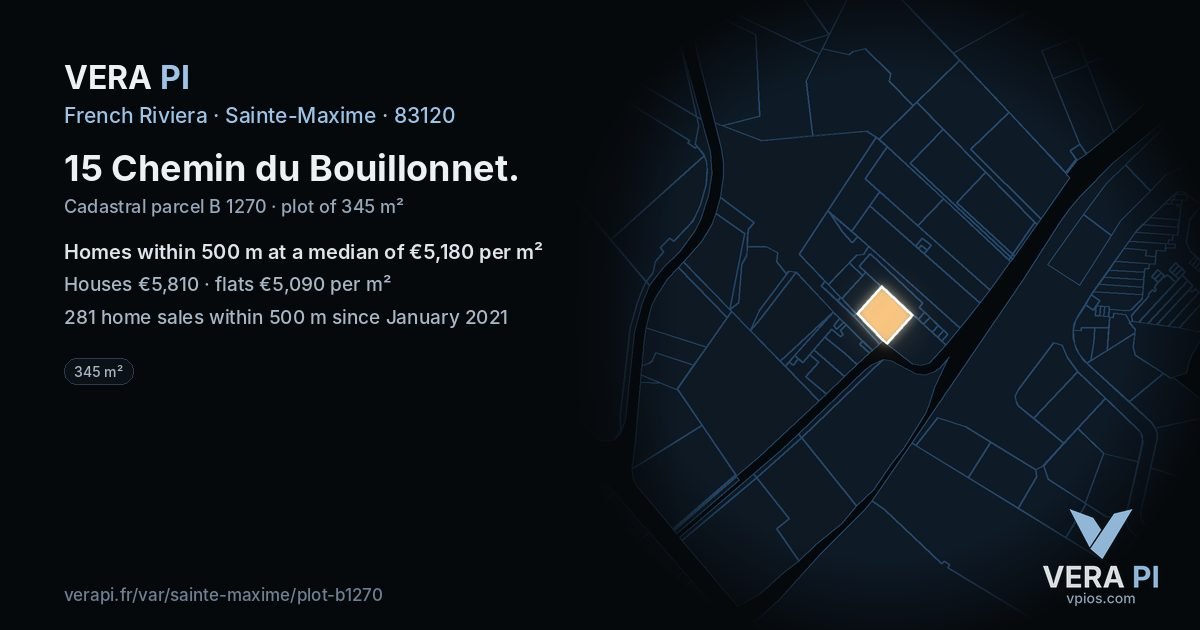 15 Chemin du Bouillonnet, Sainte-Maxime at night – the plot lit, the parcels around coloured by the prices near them