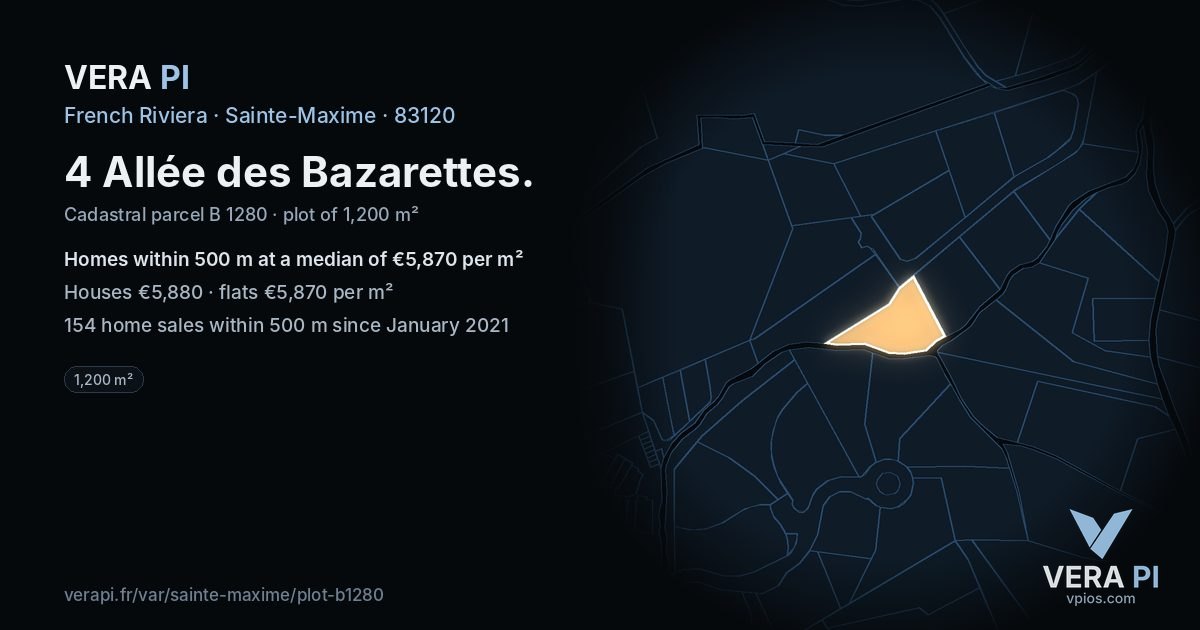 4 Allée des Bazarettes, Sainte-Maxime at night – the plot lit, the parcels around coloured by the prices near them
