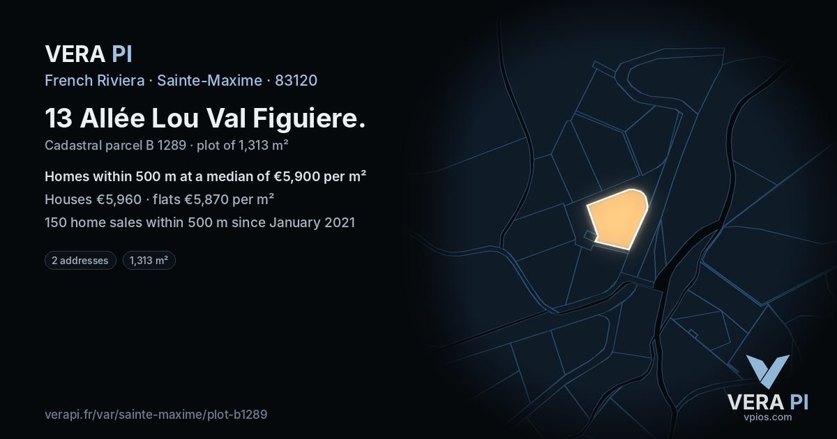 13 Allée Lou Val Figuiere, Sainte-Maxime at night – the plot lit, the parcels around coloured by the prices near them