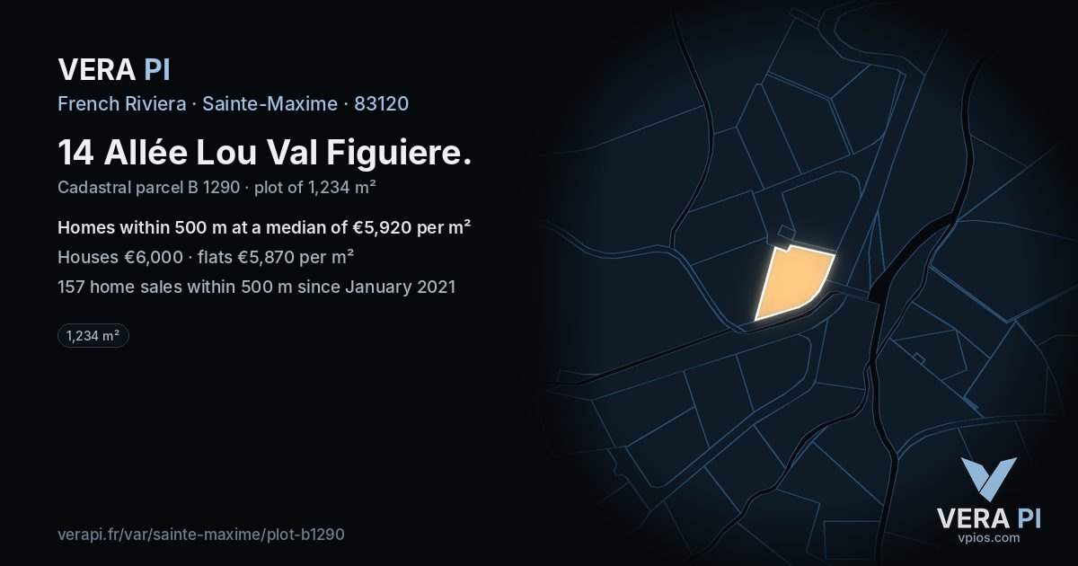 14 Allée Lou Val Figuiere, Sainte-Maxime at night – the plot lit, the parcels around coloured by the prices near them