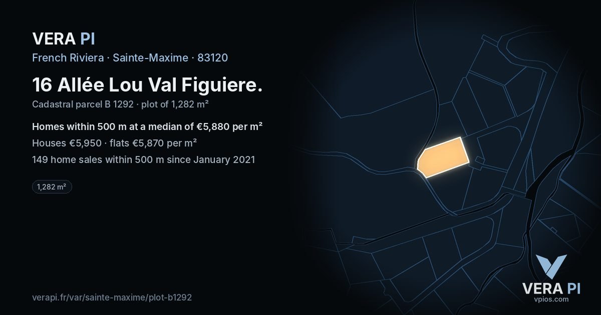 16 Allée Lou Val Figuiere, Sainte-Maxime at night – the plot lit, the parcels around coloured by the prices near them