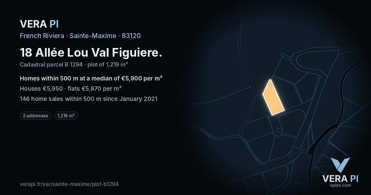 18 Allée Lou Val Figuiere, Sainte-Maxime at night – the plot lit, the parcels around coloured by the prices near them