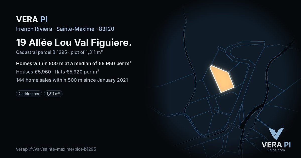 19 Allée Lou Val Figuiere, Sainte-Maxime at night – the plot lit, the parcels around coloured by the prices near them
