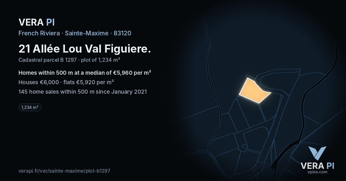 21 Allée Lou Val Figuiere, Sainte-Maxime at night – the plot lit, the parcels around coloured by the prices near them