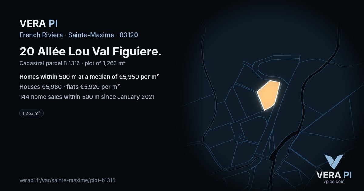 20 Allée Lou Val Figuiere, Sainte-Maxime at night – the plot lit, the parcels around coloured by the prices near them