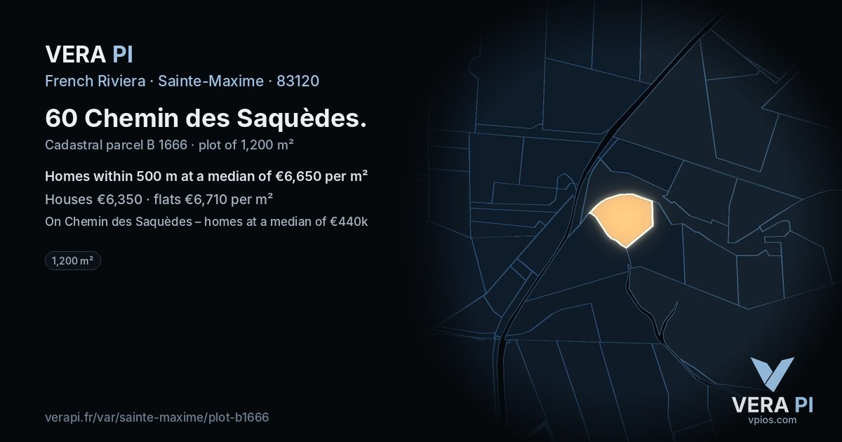 60 Chemin des Saquèdes, Sainte-Maxime at night – the plot lit, the parcels around coloured by the prices near them