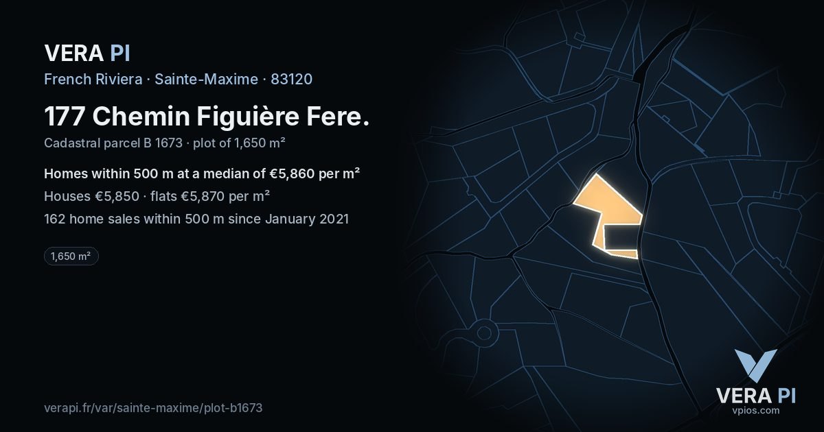 177 Chemin Figuière Fere, Sainte-Maxime at night – the plot lit, the parcels around coloured by the prices near them