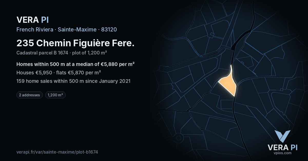 235 Chemin Figuière Fere, Sainte-Maxime at night – the plot lit, the parcels around coloured by the prices near them