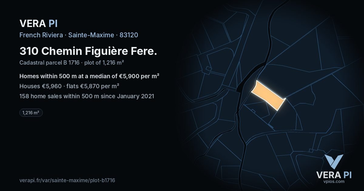 310 Chemin Figuière Fere, Sainte-Maxime at night – the plot lit, the parcels around coloured by the prices near them