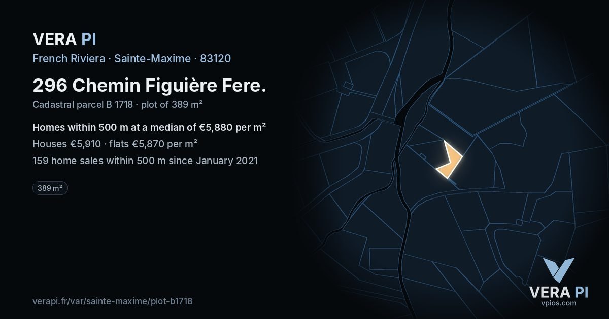 296 Chemin Figuière Fere, Sainte-Maxime at night – the plot lit, the parcels around coloured by the prices near them