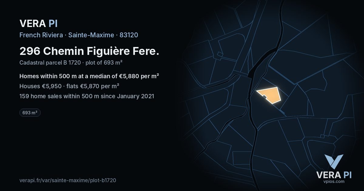 296 Chemin Figuière Fere, Sainte-Maxime at night – the plot lit, the parcels around coloured by the prices near them