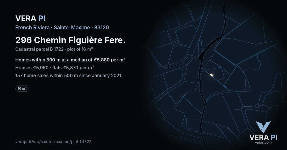 296 Chemin Figuière Fere, Sainte-Maxime at night – the plot lit, the parcels around coloured by the prices near them