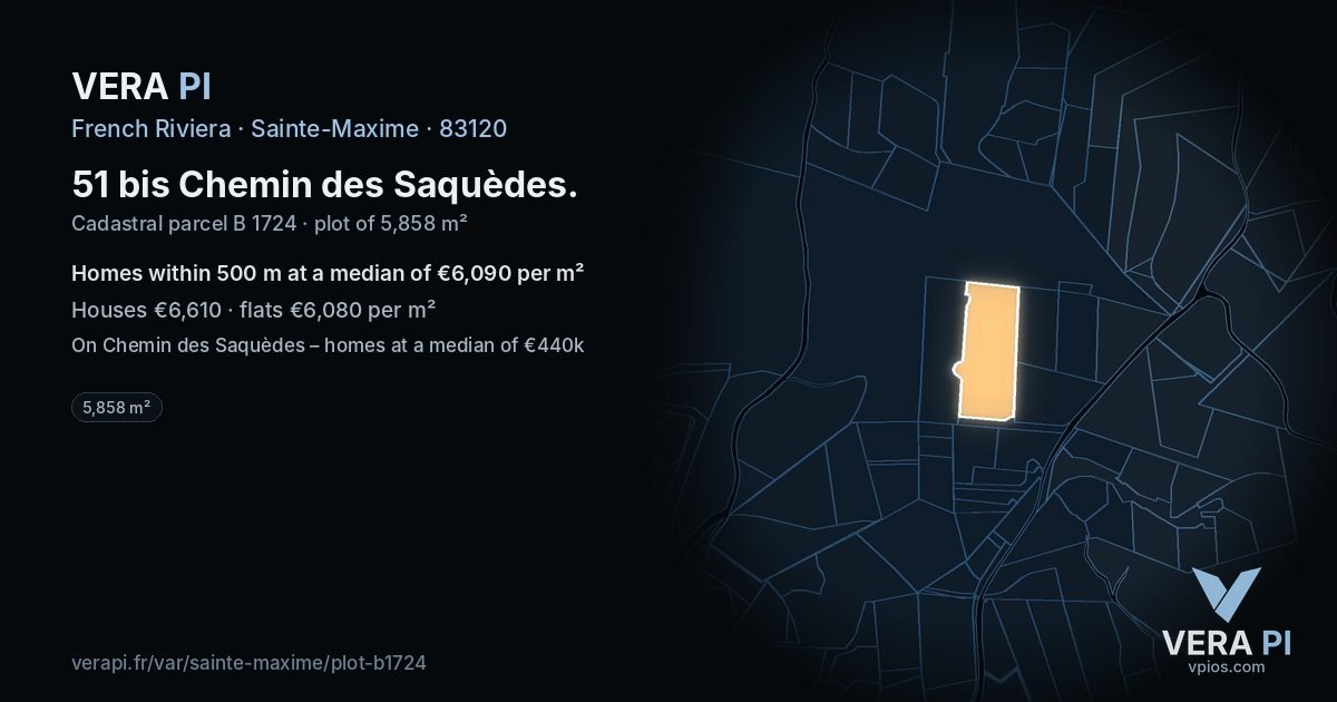51 bis Chemin des Saquèdes, Sainte-Maxime at night – the plot lit, the parcels around coloured by the prices near them