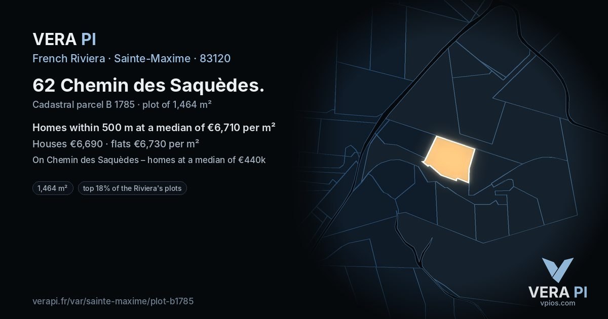 62 Chemin des Saquèdes, Sainte-Maxime at night – the plot lit, the parcels around coloured by the prices near them