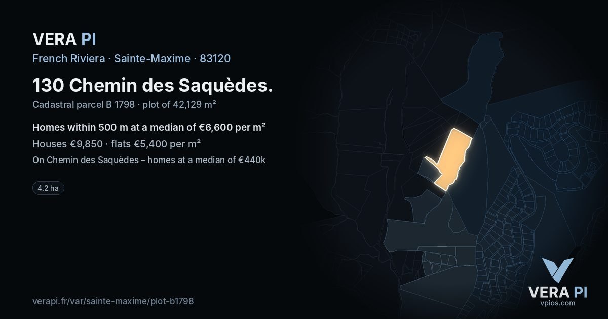 130 Chemin des Saquèdes, Sainte-Maxime at night – the plot lit, the parcels around coloured by the prices near them