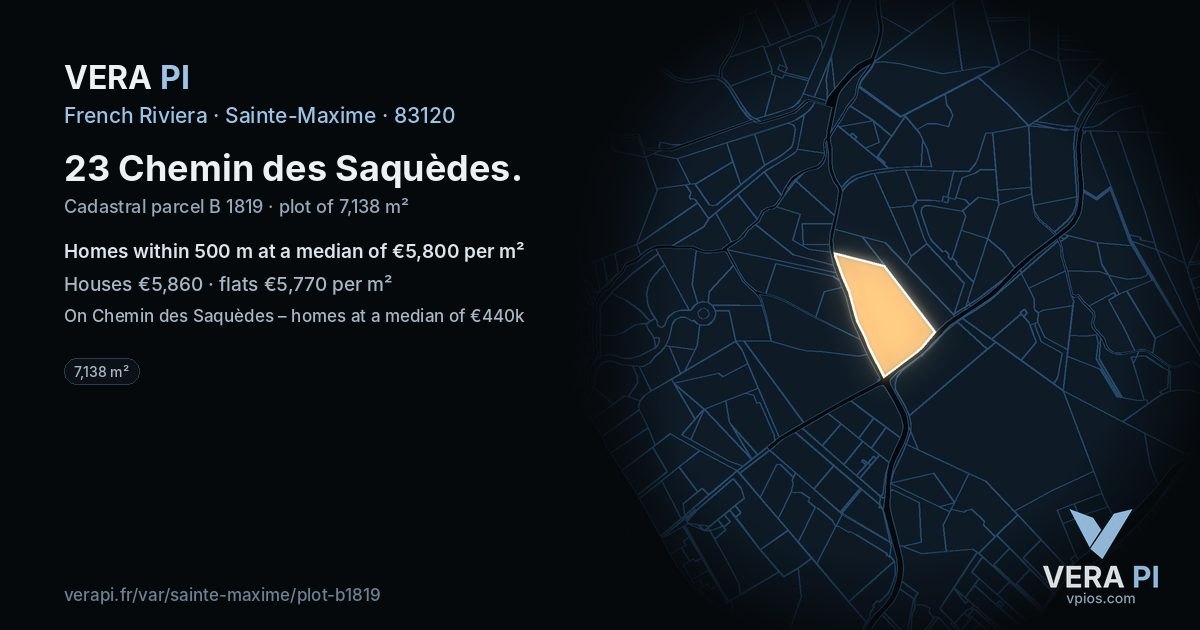 23 Chemin des Saquèdes, Sainte-Maxime at night – the plot lit, the parcels around coloured by the prices near them