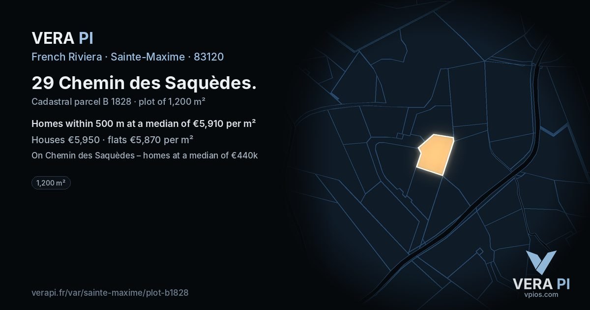 29 Chemin des Saquèdes, Sainte-Maxime at night – the plot lit, the parcels around coloured by the prices near them