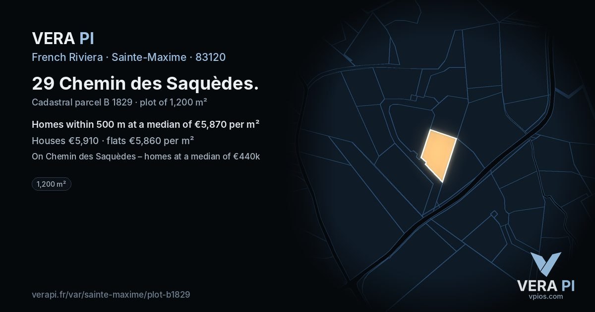 29 Chemin des Saquèdes, Sainte-Maxime at night – the plot lit, the parcels around coloured by the prices near them