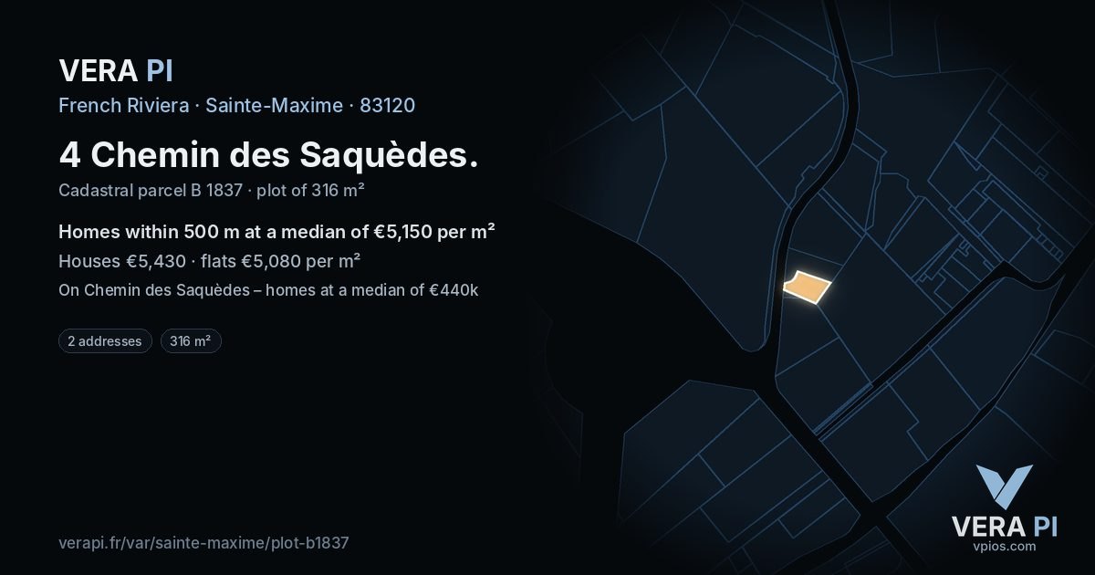 4 Chemin des Saquèdes, Sainte-Maxime at night – the plot lit, the parcels around coloured by the prices near them