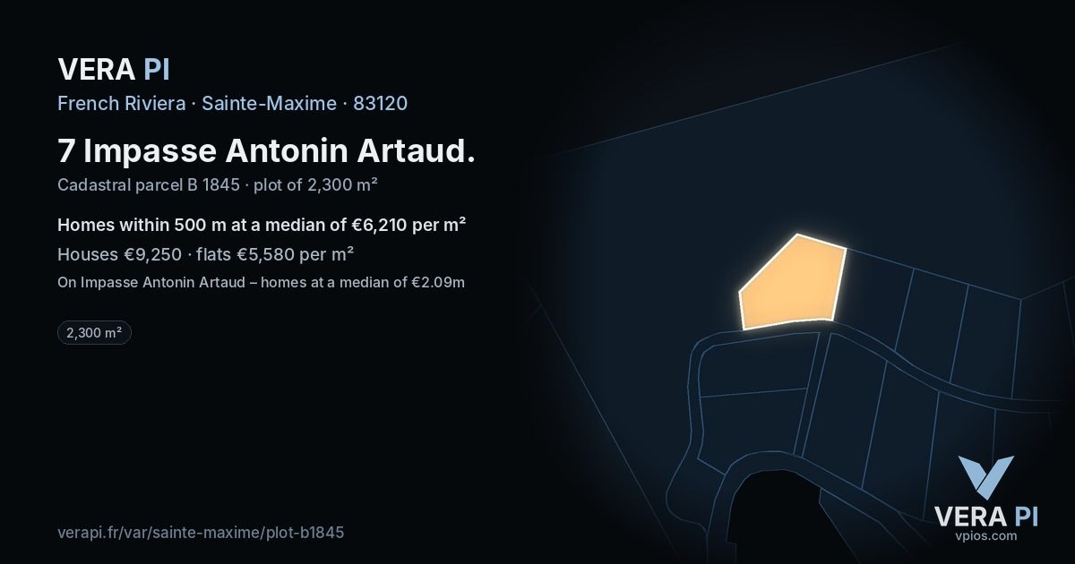 7 Impasse Antonin Artaud, Sainte-Maxime at night – the plot lit, the parcels around coloured by the prices near them