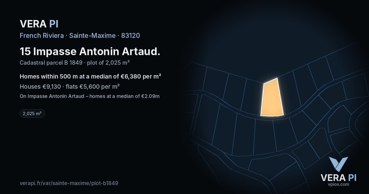 15 Impasse Antonin Artaud, Sainte-Maxime at night – the plot lit, the parcels around coloured by the prices near them