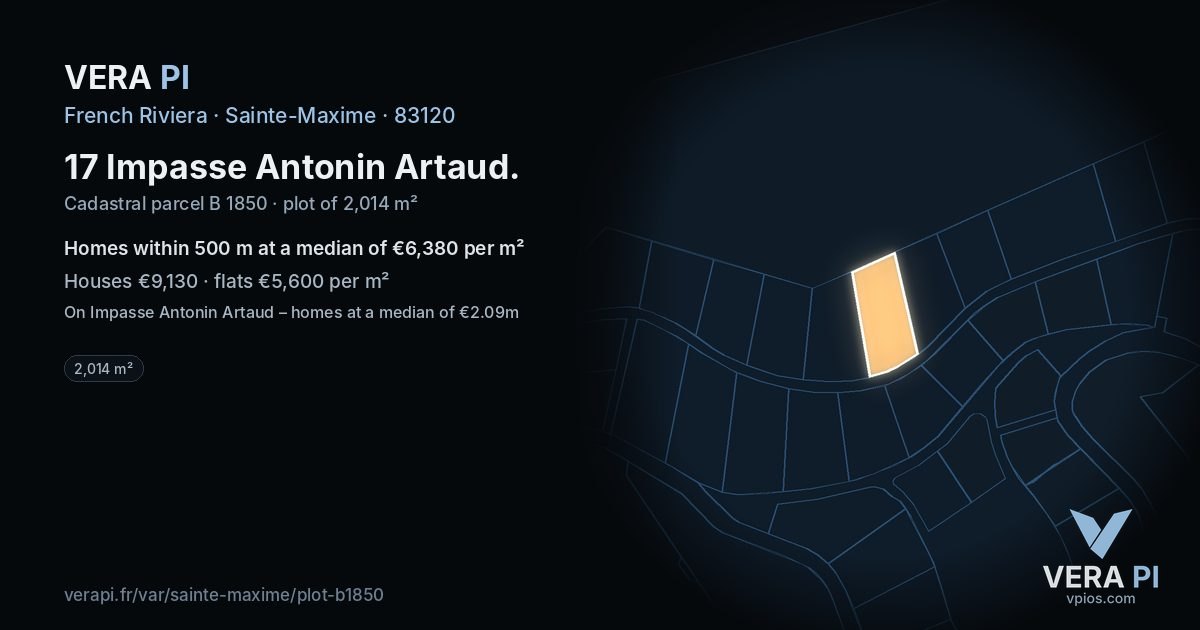 17 Impasse Antonin Artaud, Sainte-Maxime at night – the plot lit, the parcels around coloured by the prices near them