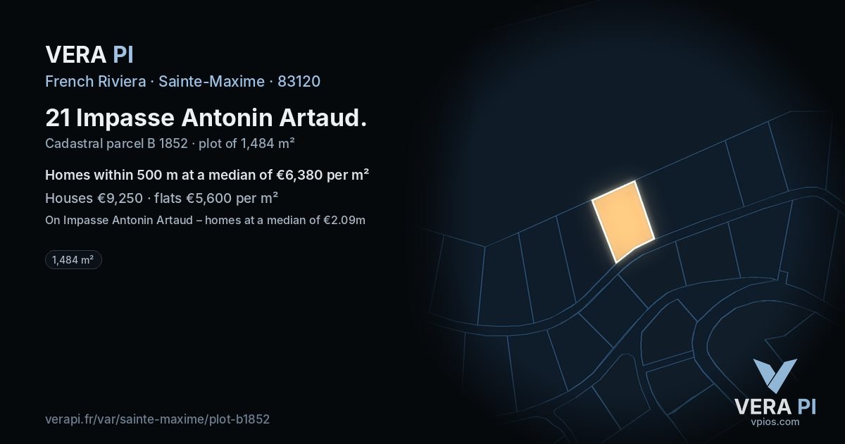 21 Impasse Antonin Artaud, Sainte-Maxime at night – the plot lit, the parcels around coloured by the prices near them