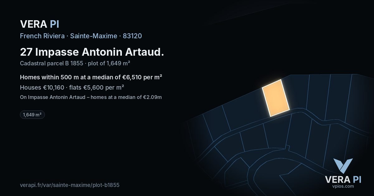 27 Impasse Antonin Artaud, Sainte-Maxime at night – the plot lit, the parcels around coloured by the prices near them