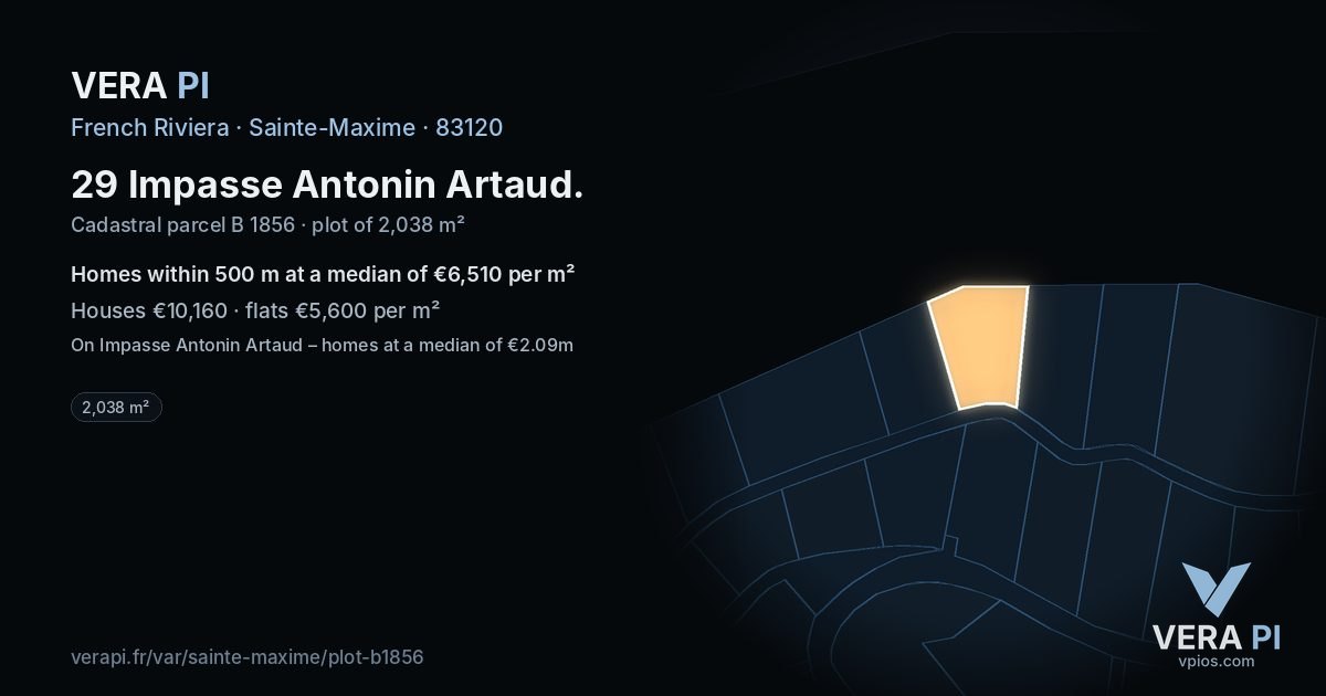 29 Impasse Antonin Artaud, Sainte-Maxime at night – the plot lit, the parcels around coloured by the prices near them
