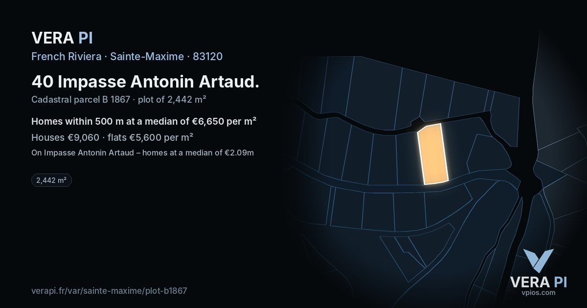 40 Impasse Antonin Artaud, Sainte-Maxime at night – the plot lit, the parcels around coloured by the prices near them