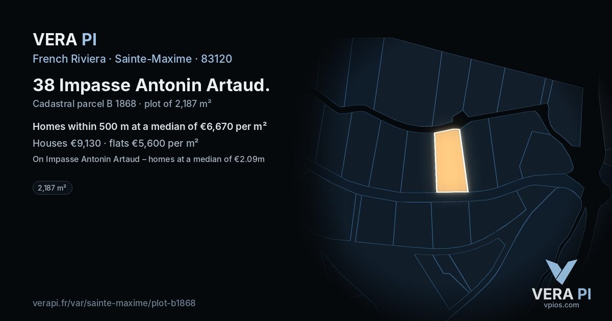38 Impasse Antonin Artaud, Sainte-Maxime at night – the plot lit, the parcels around coloured by the prices near them