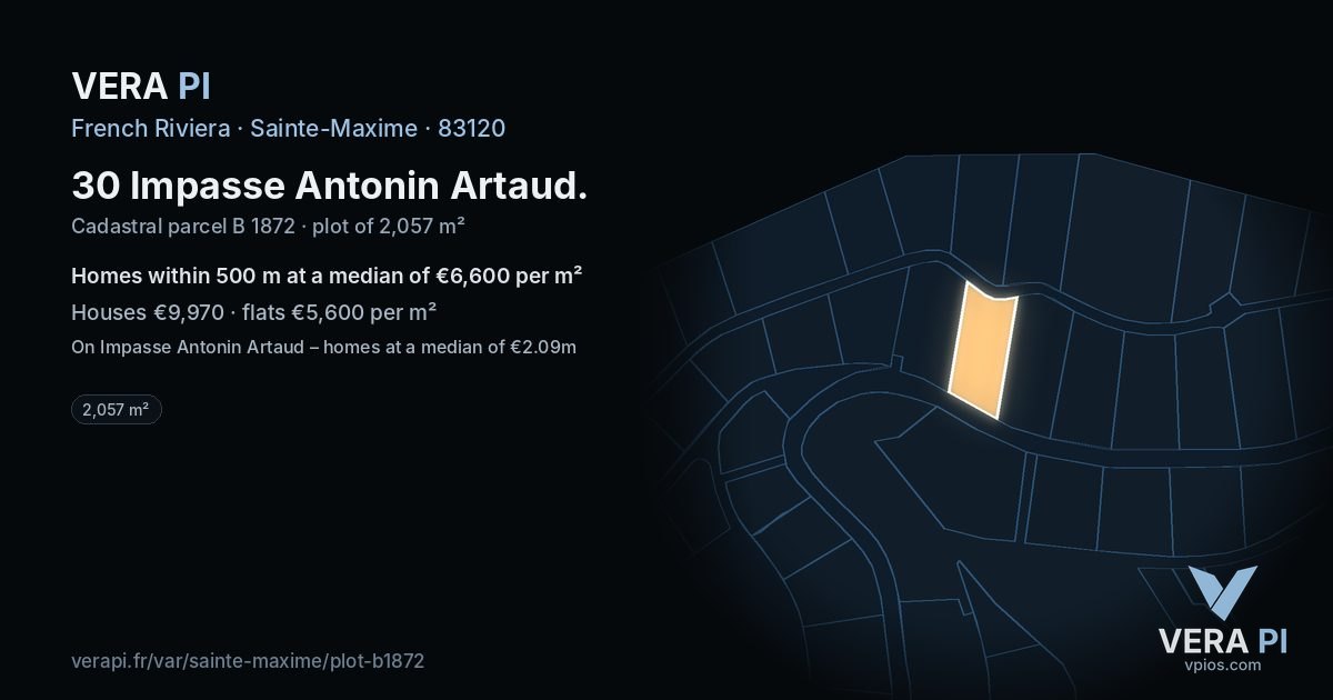 30 Impasse Antonin Artaud, Sainte-Maxime at night – the plot lit, the parcels around coloured by the prices near them