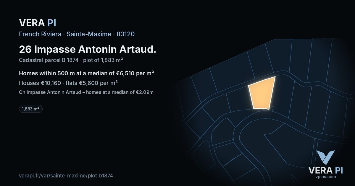 26 Impasse Antonin Artaud, Sainte-Maxime at night – the plot lit, the parcels around coloured by the prices near them