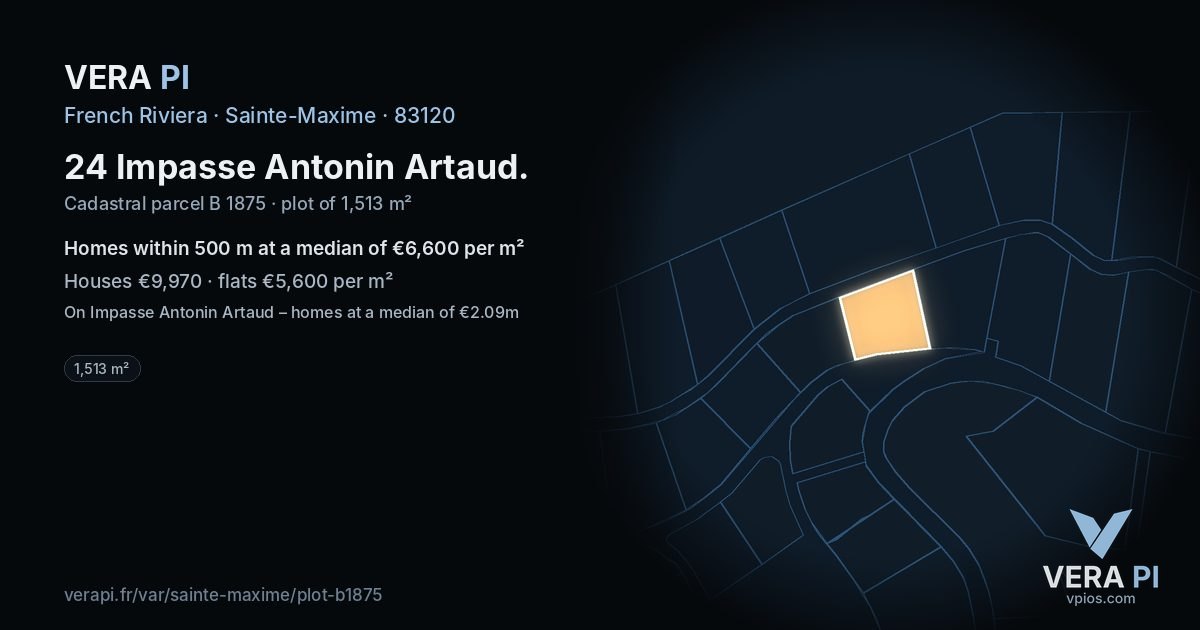 24 Impasse Antonin Artaud, Sainte-Maxime at night – the plot lit, the parcels around coloured by the prices near them